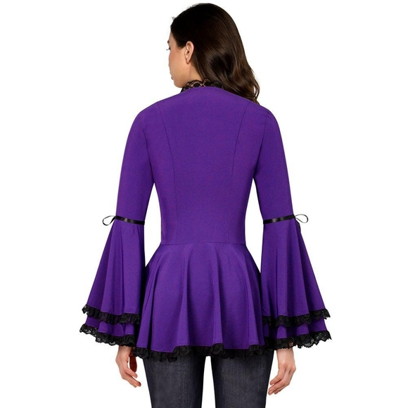 Purple Lace Up Bell Sleeve Top Size 16 (Tag Size 44) - Picture 10 of 12